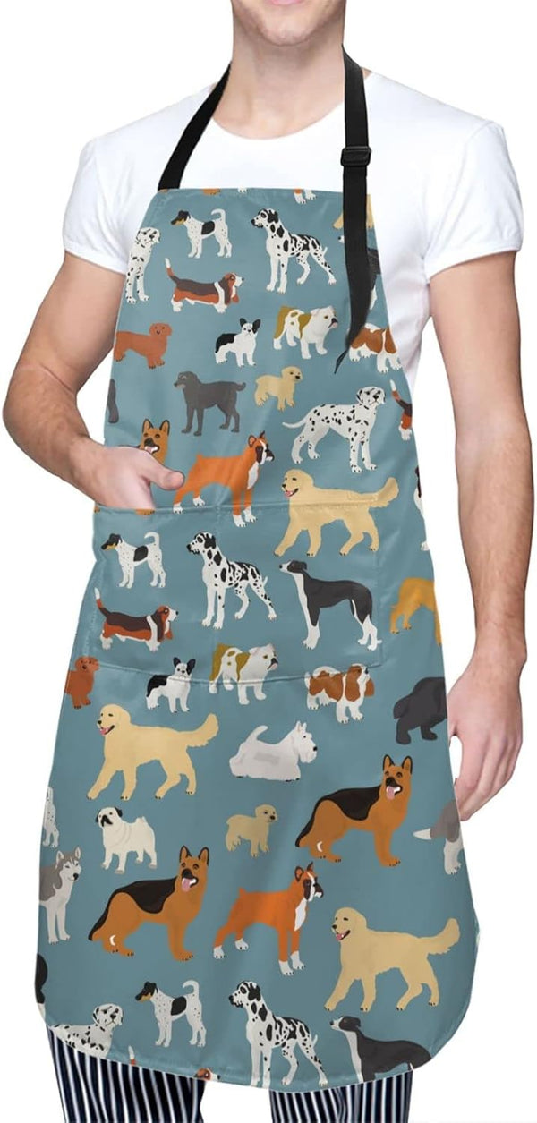 Perinsto Pet Dogs Grooming Waterproof Apron with 2 Pockets, Cute Animal Chef Bibs for Cooking, Baking