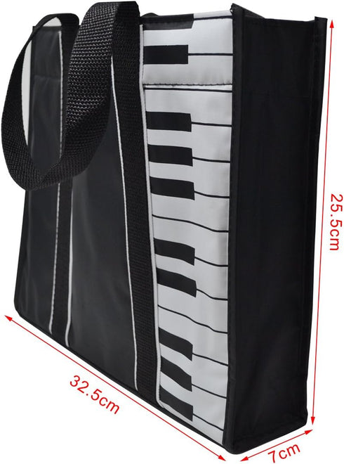 Piano Keys Music Tote Bag, Waterproof Oxford Cloth Handbag with 5mm Sponge, Shopping Bag with Magnetic Snaps