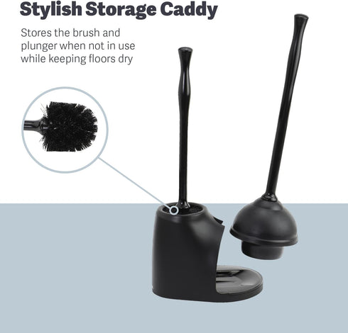 Casabella Bowl Brush & Plunger Combo - Heavy-Duty Toilet Plunger and Cleaning Brush, Ergonomic Handles, Durable Bowl