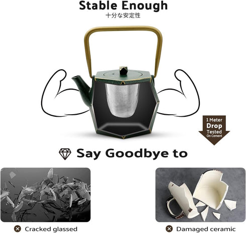 30 (900 ml), Toptier Cast Iron Teapot, Stovetop Safe Japanese Cast Iron Tea Kettle, Diamond Design Tea Pot
