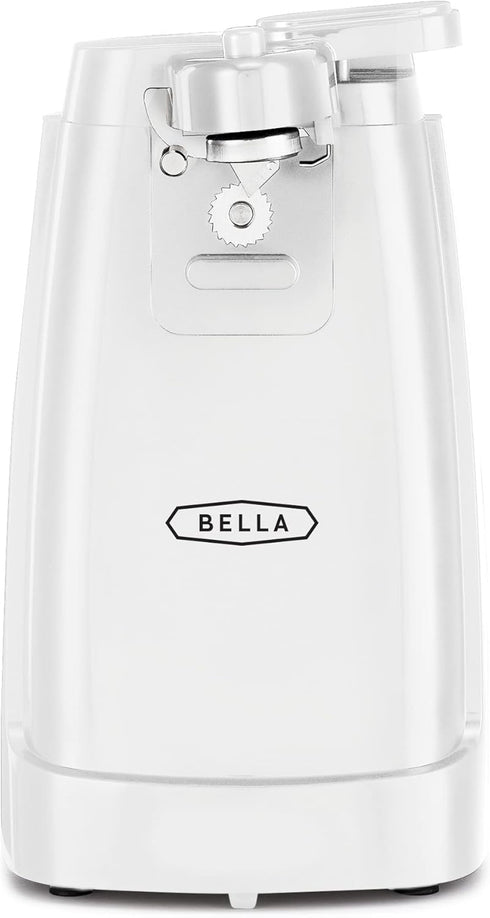 BELLA Electric Can Opener and Knife Sharpener, Multifunctional Jar and Bottle Opener with Stainless Steel Blade, White