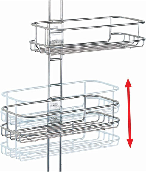 InterDesign Linea Adjustable Shower Caddy - Bathroom Storage Shelves for Shampoo, Soap, Silver