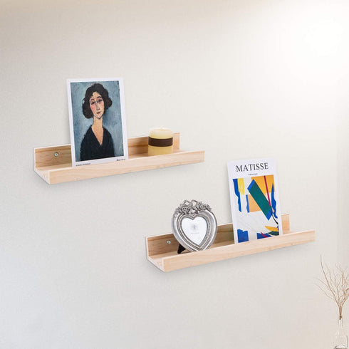 Set 2, 16 Inches AZSKY Picture Ledge Shelf, Small Floating Shelves of Nursery Book Shelves for Storage, Bookshelf Wall