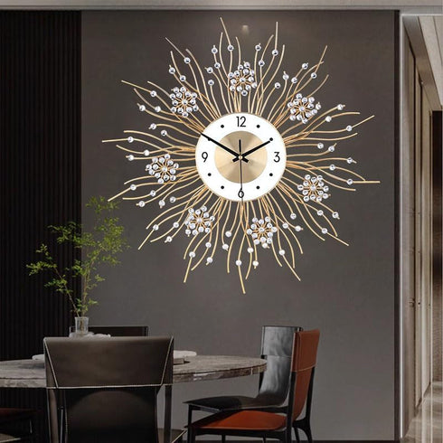 Large Wall Clocks - Silent Sunflower Shape Decorative Wall Clock, Modern Non-Ticking Iron Metal for Living Room