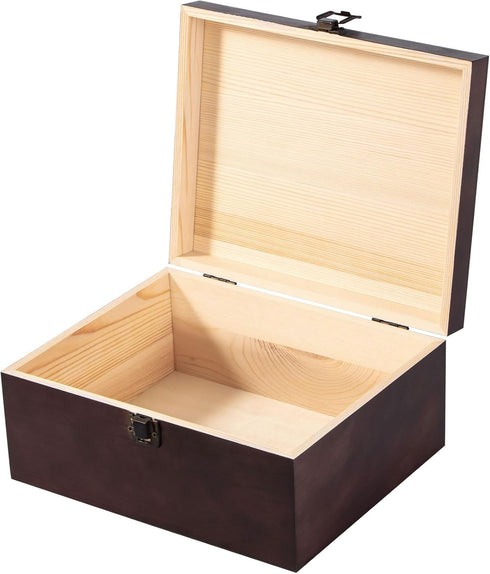 Vintage Wooden Storage Box with Hinged Lid, 9.4'' x 7.7'' x 4.3'' Large Keepsake Box for Crafts