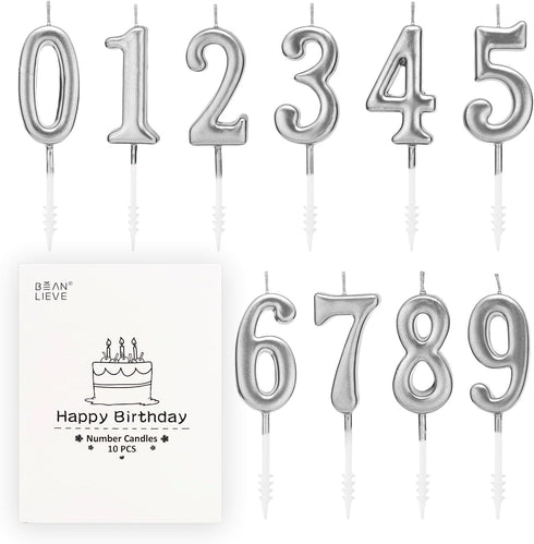 Beanlieve 10-Pieces Numeral Birthday Candles - Cake Numeral Candles Number 0-9 Glitter Cake Topper Decoration