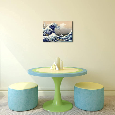 Wieco Art Great Wave of Kanagawa Canvas Prints, Stretched and Framed Modern Artwork for Home Office Decor