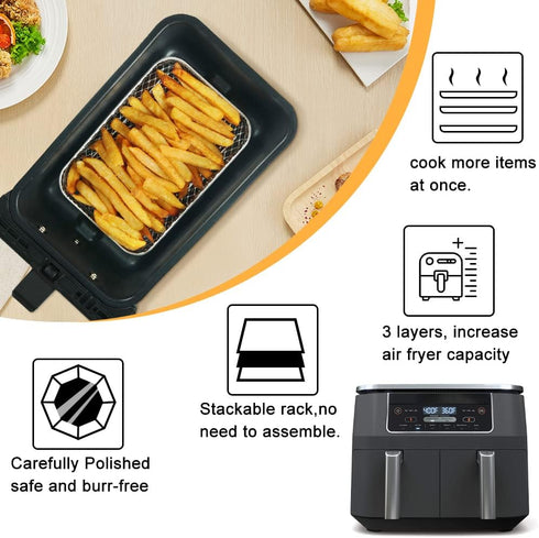 BYKITCHEN Air Fryer Rack for Ninja Dual Air Fryer, 3pcs Stackable Stainless Steel Dehydrator Racks, Accessories