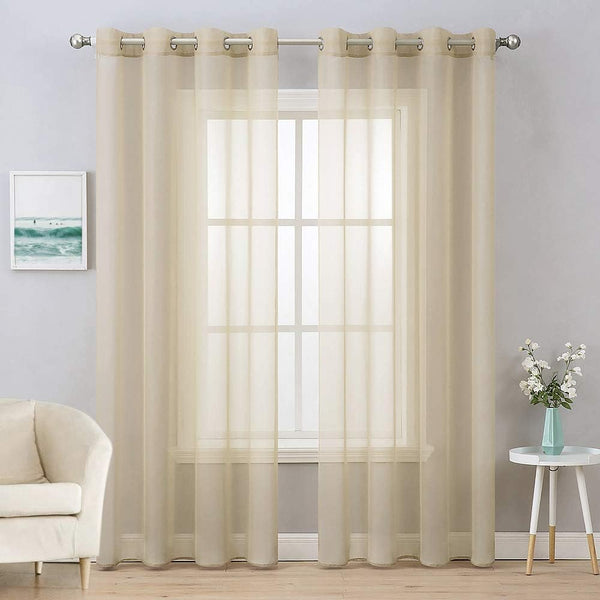 MIULEE 2 Panels Farmhouse Solid Color Beige Sheer Curtains, Elegant Grommet Window Drapes for Bedroom Living Room