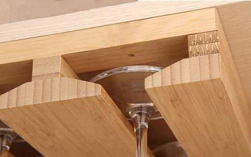 RIIPOO Bamboo Wine Glass Rack Hangers, Under Cabinet Holders for Home Kitchen & Bar Storage