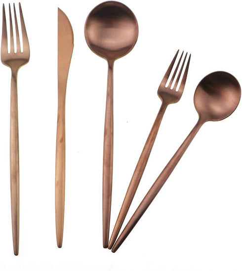 Matte Rose Gold Silverware Set - Gugrida 5-Piece 18/10 Stainless Steel Satin Finish Flatware Set, Dishwasher Safe
