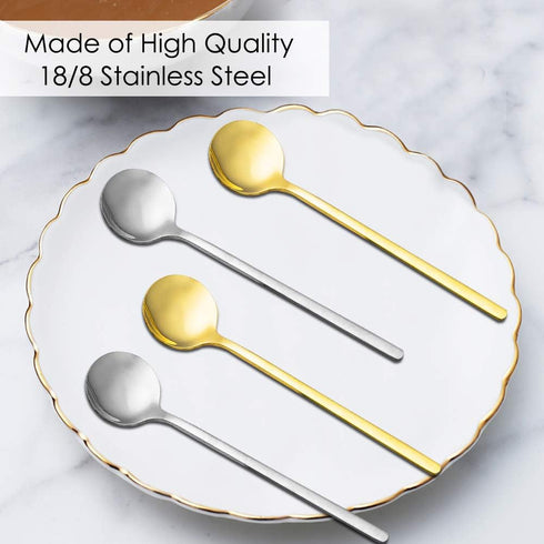 Pack of 8 Gold & Silver Plated Stainless Steel Espresso Spoons, Mini Teaspoons Set for Coffee, Dessert, and Soup
