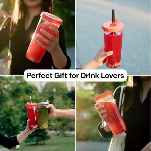 Dodoko Reusable Boba Cup with Straw, Iced Coffee & Smoothie Tumbler, 24 oz - Bubble Pink