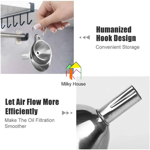 Stainless Steel Funnels, 3 Pack - Small Metal Funnels with Handles for Kitchen Transfer of Liquid, Oils, Spices, 2.9 &