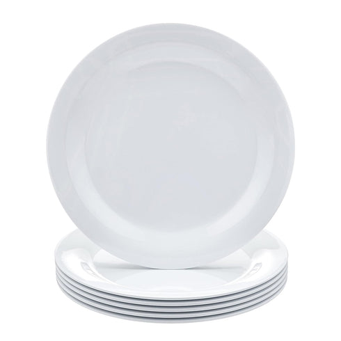 Amazon Basics Melamine (Plastic) Plate, 6 Piece Set, 10.5 in, White (Previously AmazonCommercial)