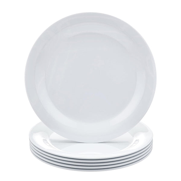 Amazon Basics Melamine (Plastic) Plate, 6 Piece Set, 10.5 in, White (Previously AmazonCommercial)