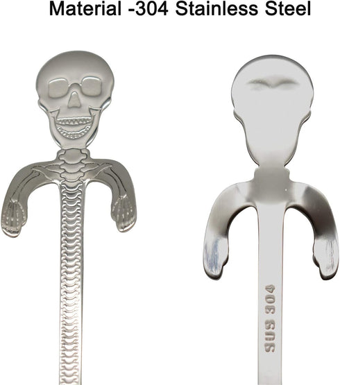 Maydahui 6PCS Skull Spoons, 5 Inch 18/10 Stainless Steel Teaspoons for Halloween Party