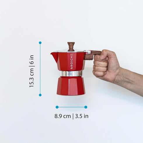 GROSCHE Milano Stovetop Espresso Maker Moka Pot, 3 Espresso Cup - 5oz, Red, Cuban Coffee Maker, Italian Espresso Brewer