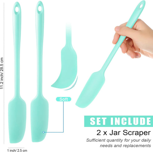 Patelai Long Handle Silicone Jar Spatula, 2 Pieces Non-Stick Rubber Scraper for Cooking and Baking