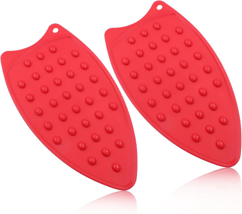 2 Pcs Silicone Iron Rest Pads, Heat Resistant Protective Mats for Ironing Board, Curling Irons, Flat Irons (Red)