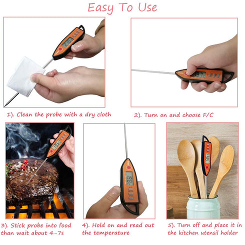 Digital Meat & Milk Thermometer, Instant Read Probe for Cooking, BBQ, Grill, Deep Fry, Roast & Baking
