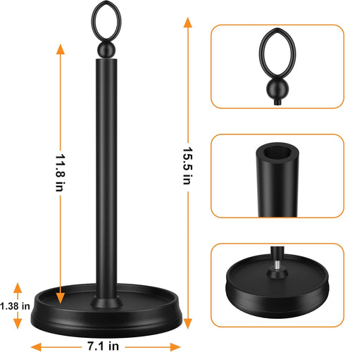 Paper towel holder (heavy weighted base) Steel Paper towel holder countertop,Paper towel holder stand for Kitchen Countertops, Bars & Dining Tables,Fits Standard & Jumbo Rolls,Matte Black by Kasunto