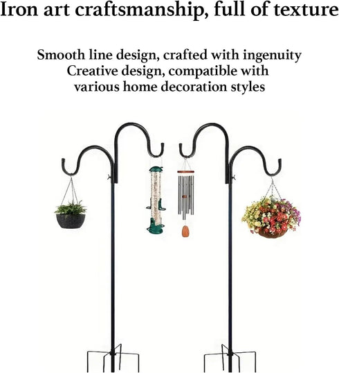 Vbvbip 65" Duty Wrought Iron Shepherd Hook for Outdoor Garden, Tall Double Hooks Stand for Bird Feeder & Hanging
