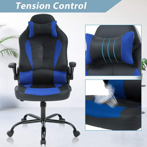 Gaming Chair, High Back Office Chair Ergonomic Desk Chair PC Racing Chair with Headrest Lumbar Support & Flip-up Arms