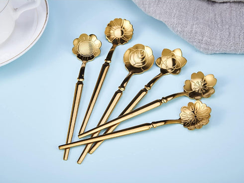 6 Pcs Flower Spoon Coffee Dessert Spoon Set, Stainless Steel Tableware, Creative Teaspoon Mixing Spoon
