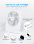 Zuvas Battery Operated Desk Fan, Rechargeable 180° Tilt Folding Personal Fan, Ultra Quiet 3 Speed for Home & Camping