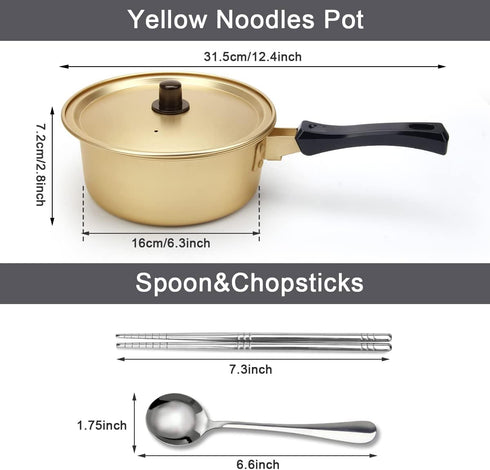 AHIER Korean Ramen Cooking Pot with Lid, Spoon, and Chopsticks, Fast Heating Noodle Pot for Kitchen Cookware (Single