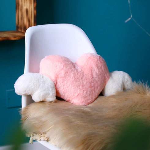 2 19.7 8.3 Inch(White, Macarrie Pcs Plush Heart Shaped Pillow with Angel Wings Car Headrest Soft Comfortable Seat