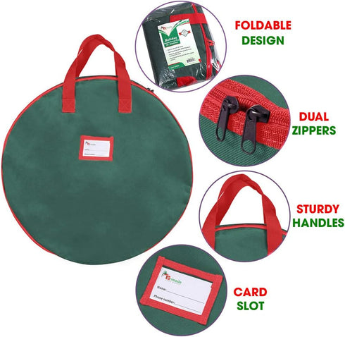 Primode 2 Pack Christmas Wreath Storage Bag 24", Artificial Wreath Container with Sturdy Handles and Dual Zipper