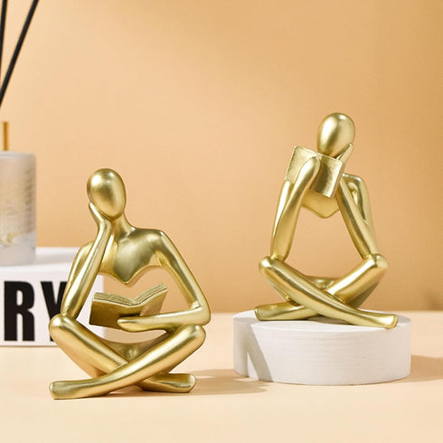 Gold Reading Women Statue, Thinker Sculptures, Abstract Art Ornament, Modern Aesthetic Figurine Decoration, Suitable