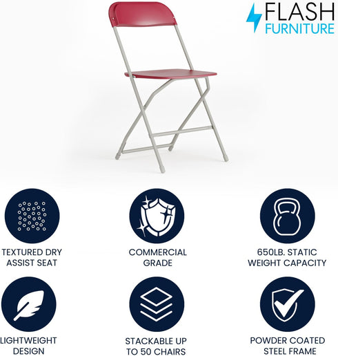 650LB Flash Furniture Hercules Series Plastic Folding Chair - Red - Weight Capacity Comfortable Event Chair