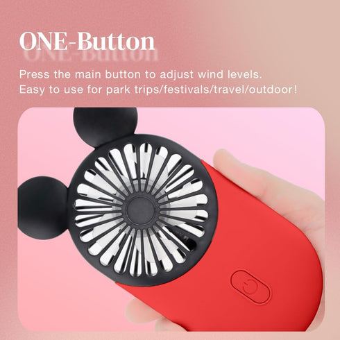 Cute Mouse Personal Mini Fan, Rechargeable Handheld USB Fan, Portable Pocket Size with 3 Adjustable Speeds (Red)