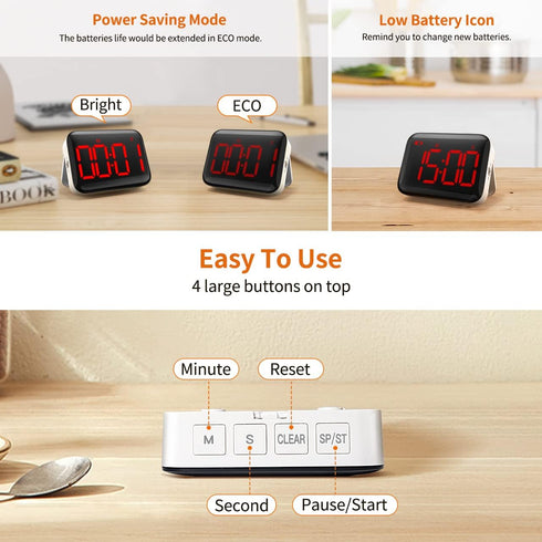 VOCOO Magnetic Kitchen Timer for Cooking, Digital Timer with Count Up Countdown, Battery Powered, Large Display