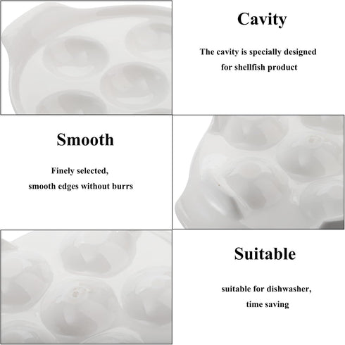 Okllen 4 Pack Ceramic Escargot Plates, 6.5 Inch Seafood Snail Dish with Handles, White Baking Dish