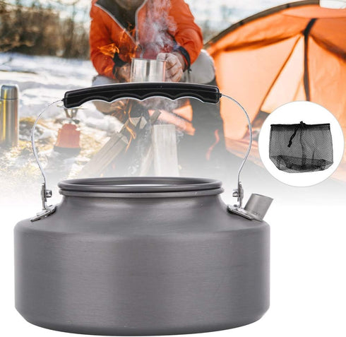 Outdoor Camping Tea Kettle Teapot 1.1L, Portable Coffee Pot Picnic Set, Wood Stove Steamer for Hiking (Grey)