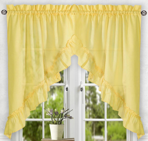 Ellis Curtain Stacey Sheer Tailored Tier Pair Curtains, Yellow, 56" x 30"