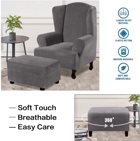 1 H.VERSAILTEX Real Velvet Plush Piece Form Fit Stretch Rectangle Folding Storage Covers Ottoman Slipcovers Removable