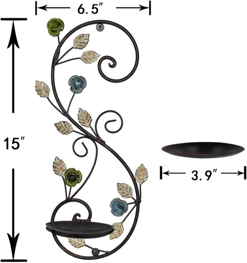 JUCONSIN Set 2, Wall Sconces Candle Holder of Antique Multi-Color Leaf Branch Wall Mount Hanging Metal Wall Candle