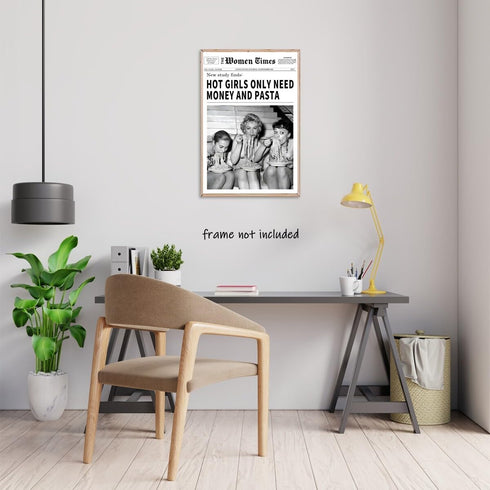 Generic 24x36inch Vintage Women Times Newspaper Canvas Wall Art Black and White Aesthetic Poster Funky Hot Girl Eating