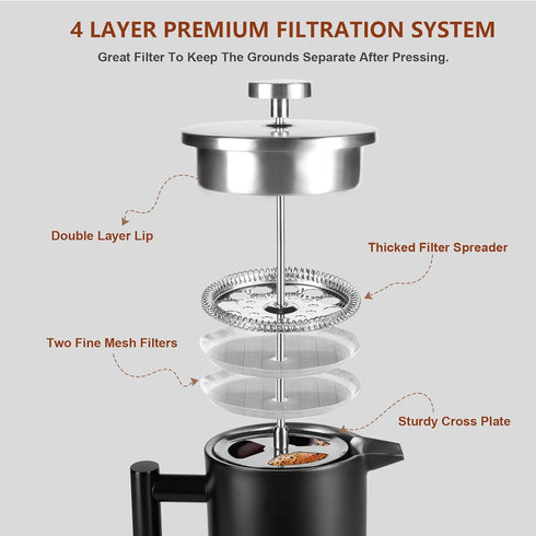 SZHETEFU 34 OZ 4-8 Large French Press, Premium Stainless Steel Sturdy Insulated French Press Coffee Maker, Cups French