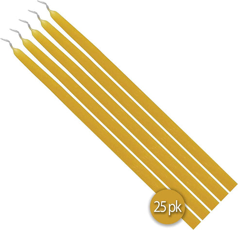 Hyoola 25 Pack Beeswax Taper Candles, Handmade, All Natural, 100% Pure Scented Bee Wax Candle, 9” Tall, Golden Yellow