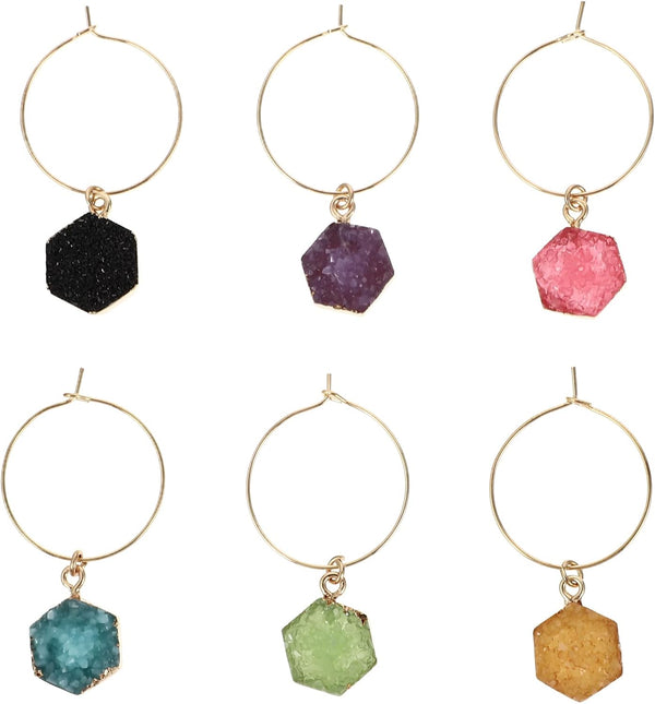 Hemoton Beaded Wine Glass Charms Tags - 6Pcs Crystal Drink Markers Rings for Wine, Beer Glass, Cocktails, Martinis