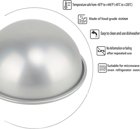 Kundalini 6inch Dome Cake Pan, Aluminum Hemisphere 3D Sport Ball DIY Birthday Cake Pan