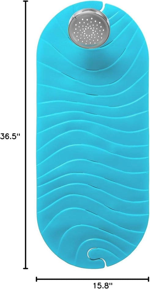 B11192 Boon RIPPLE Textured Non Slip Baby Bath Tub Mat with Hanging Hook and Drain Holes, Blue