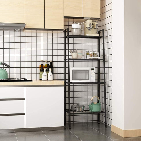 Huaa 4 Ladder Shelf,Black Bookshelf Tier Small Bookshelf,Ladder Shelf Bookcase,Tall Bookshelf,Leaning Bookshelf,Skinny