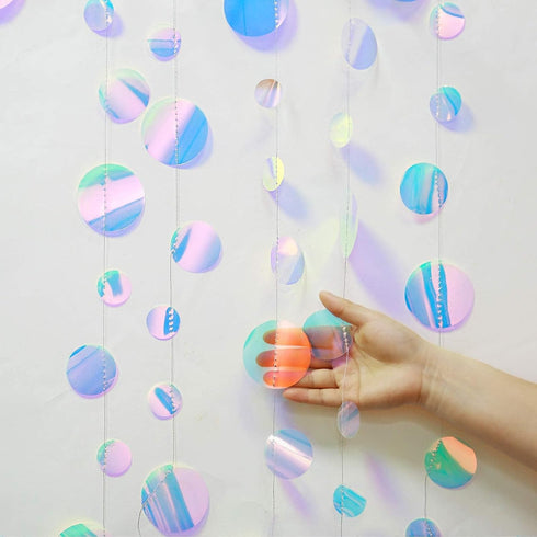 Cheerland Iridescent Circle Garlands, Under The Sea Party Decorations, Holographic Hanging Streamers for Mermaid Party